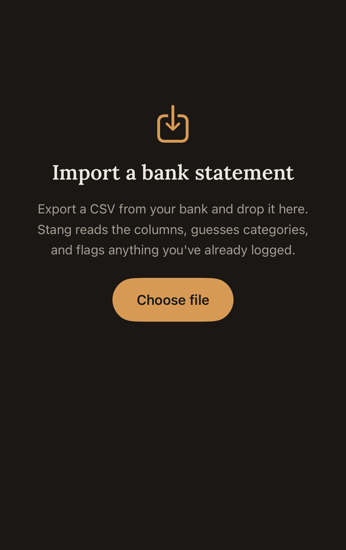 The Stang CSV import screen mapping bank statement rows
