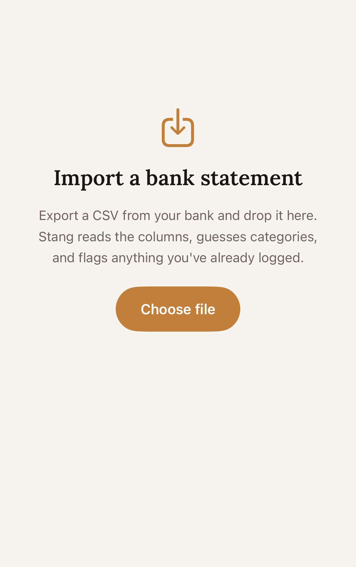 The Stang CSV import screen mapping bank statement rows